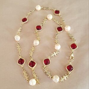 Vintage Long Faux Pearl & Glass Beaded Necklace